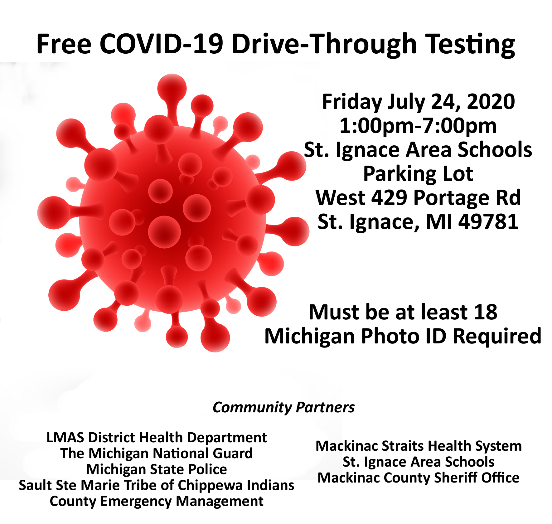 Free Covid 19 Drive Through Testing St. Ignace